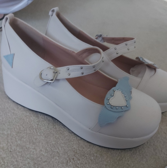 White/Blue Mary Jane Platforms - Picture 3 of 3